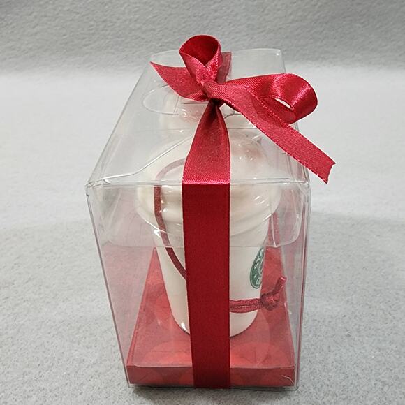 Starbucks 2006 To Go Coffee Cups Ceramic Ornaments x2 Holiday Decor #236294 NIP - Picture 8 of 8